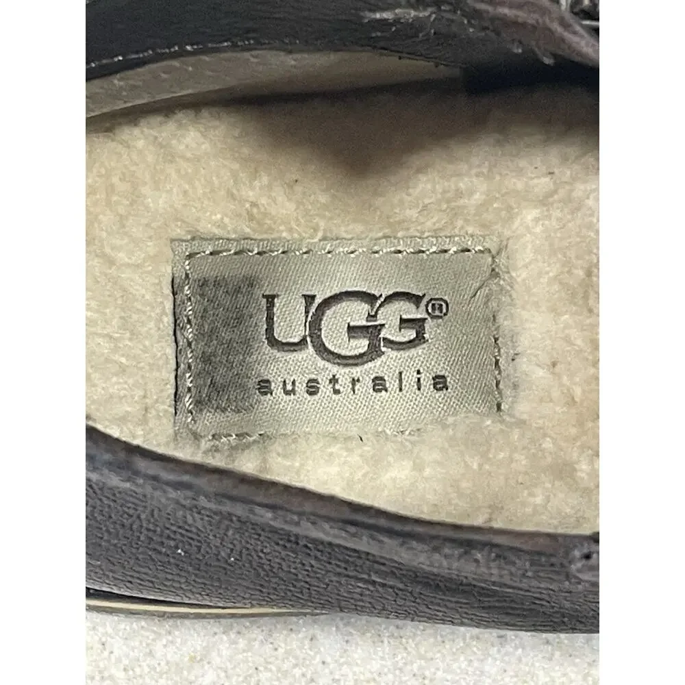 UGG Clementine Side Zip Ankle Boots Size 8 Brown Leather Booties Sherpa Insole
